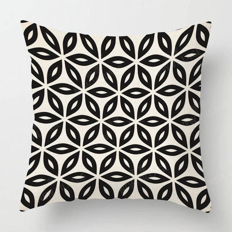 Funda de almohada de lino con estampado geométrico en blanco y negro para sofá o sofá. Decoración para el hogar. Se puede personalizar para ti. Tamaños disponibles: 40x40, 45x45, 50x50 y 60x60.