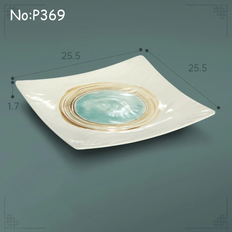 Juego de platos planos de melamina, bandeja comercial para comida rápida, plato plano para sushi y filete de restaurante, estilo palacio, vajilla irrompible