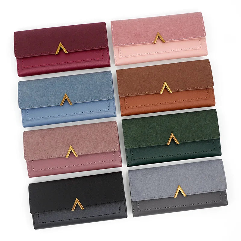 Nueva versión coreana de la cartera de mujer, cartera larga plegable en forma de V con hebilla, monedero de mano y tarjetero.