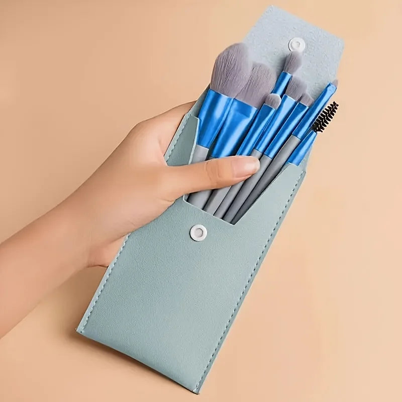 Set de 8 brochas de maquillaje, kit de viaje con neceser, mini brocha para sombras de ojos, base, polvos sueltos, colorete y brocha de precisión. Herramientas de belleza.