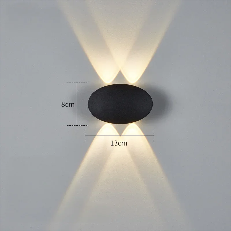 Lámpara de pared LED ovalada moderna y sencilla de 4 W para exteriores e interiores, resistente al agua IP65, luz cálida, voltaje de 85 V a 265 V.