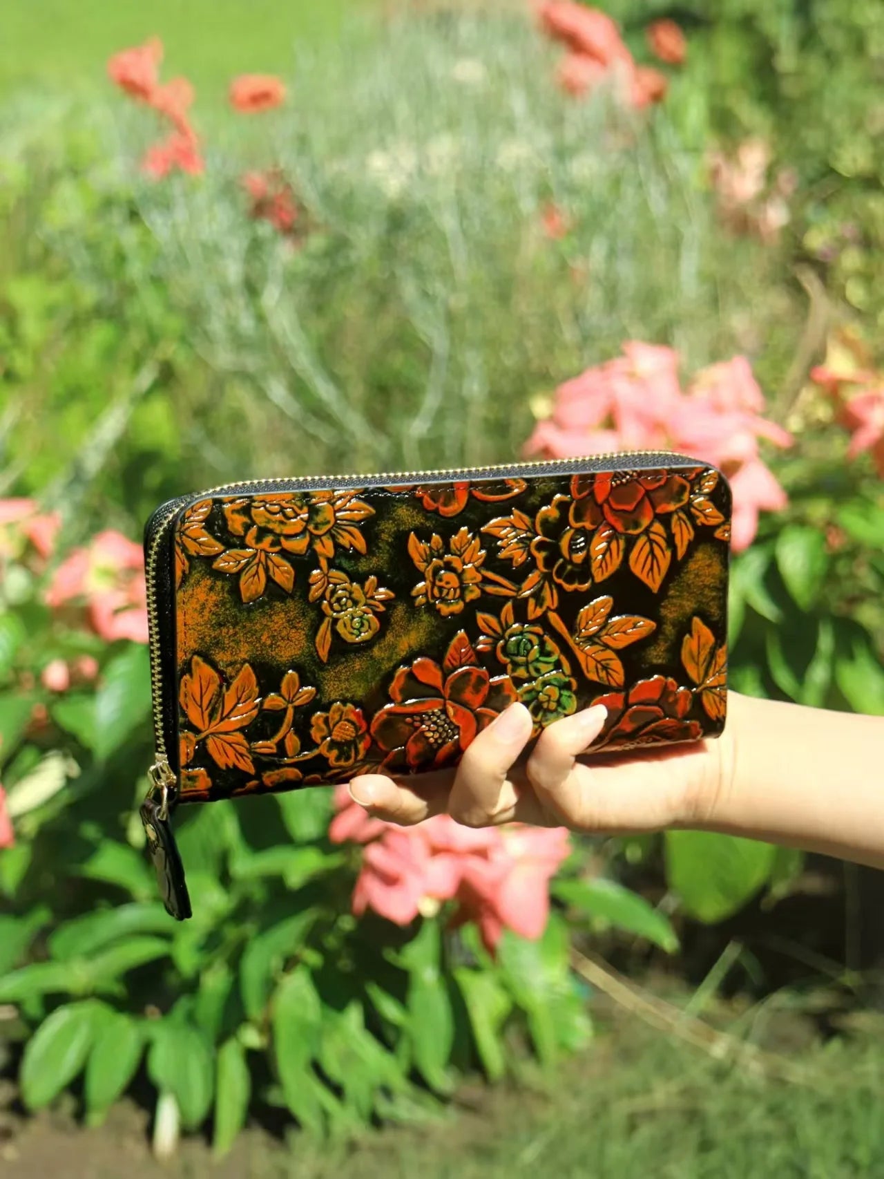 Cartera larga de lujo de diseño vintage, estilo bohemio, versátil, tarjetero, cartera multifuncional para mujer, estuche portátil para tarjetas.