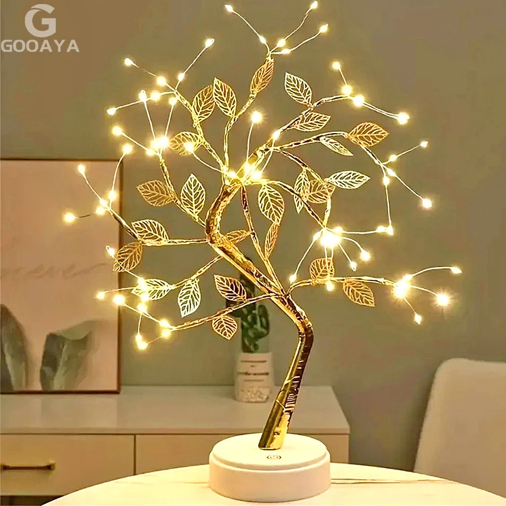 Lámpara de mesa LED con forma de hoja dorada, luces de hadas para árbol de Navidad, luces nocturnas, decoración para el hogar, fiestas, bodas, dormitorios, regalo del Día de la Madre