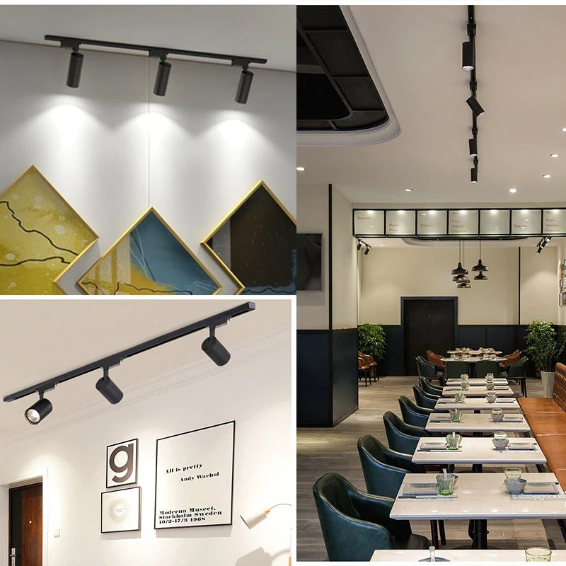 Juego completo de focos LED de riel de 50W, 40W y 20W con tecnología COB para iluminación de riel de techo en interiores, ideales para la decoración de salas de estar y cocinas.