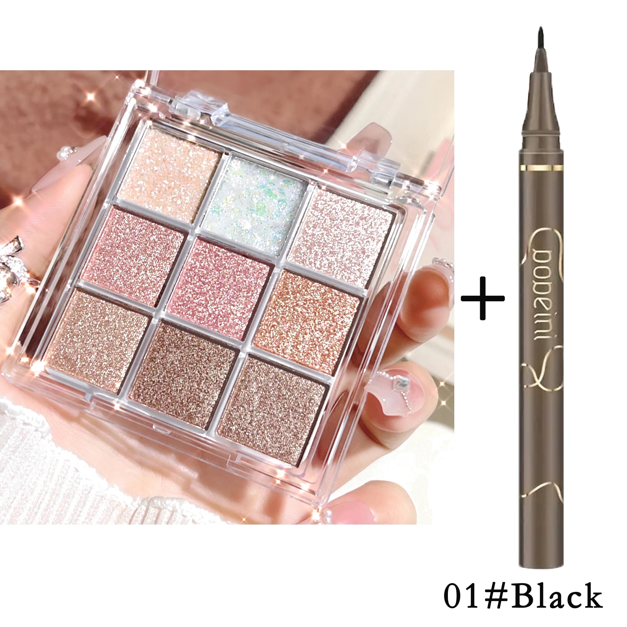 Iluminador con purpurina fina nacarada, paleta de sombras de ojos inteligente y deslumbrante. Color de larga duración, resistente al sudor y al agua.