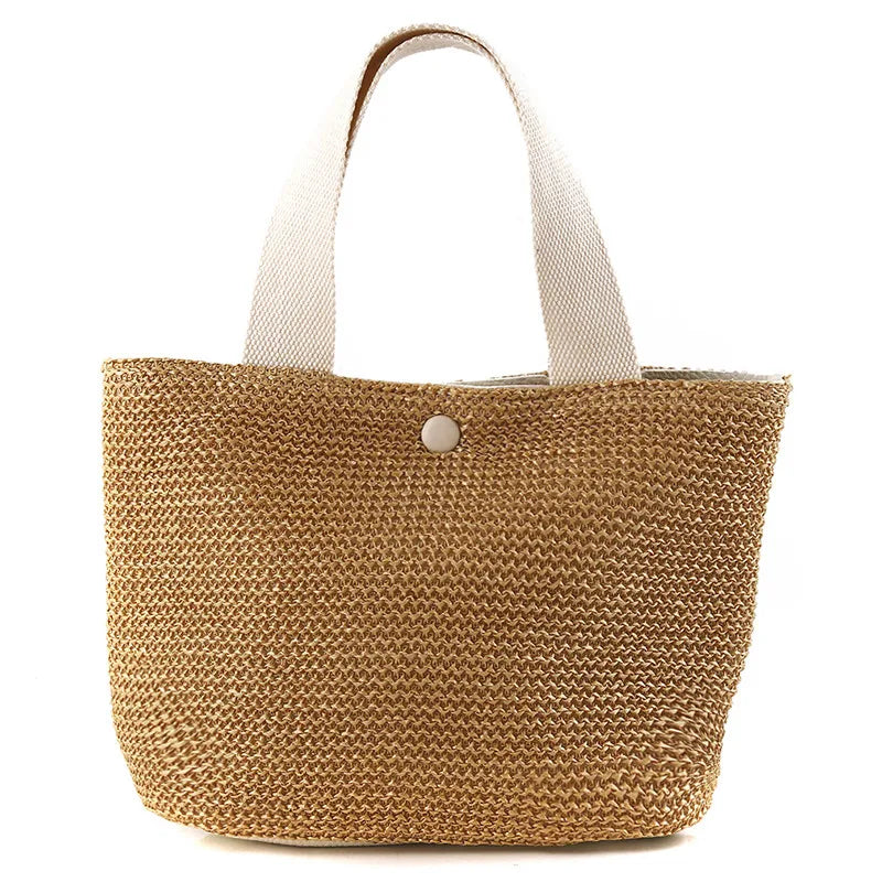 Bolso bandolera de paja playera para mujer, estilo bohemio, de verano, de ratán tejido, tipo cubo, hecho a mano.