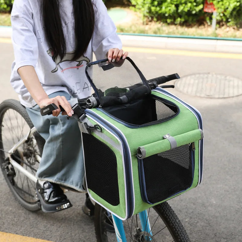 Mochila transportadora portátil para mascotas, bolsa de viaje de mano, bolsa de malla para gatos y perros, para asiento de coche o bicicleta, plegable, suministros para mascotas al aire libre