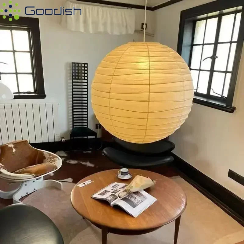 Lámparas colgantes LED de estilo Wabi Sabi japonés con forma de bolas redondas de papel de arroz, ideales para la decoración del hogar y la cocina.