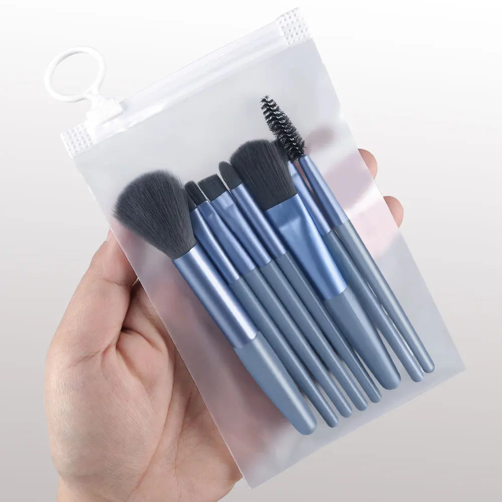 Set de 8 brochas de maquillaje, kit de viaje con neceser, mini brocha para sombras de ojos, base, polvos sueltos, colorete y brocha de precisión. Herramientas de belleza.