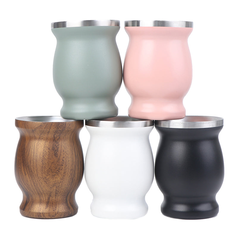 Mate de acero inoxidable 304 de 8 oz, calabaza para mate argentina con bombillas.