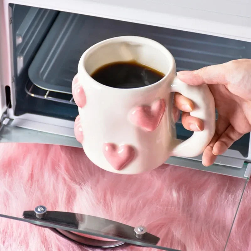 Taza de cerámica rosa con forma de corazón de AhunderJiaz, juego de tazas de café para el hogar, juego de utensilios de cocina, regalo de cumpleaños, decoración del hogar.