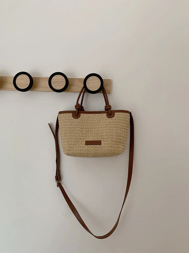 Bolso de hombro de paja para mujer, ideal para vacaciones de verano, con diseño retro. Bolsos cruzados portátiles para mujer, estilo cesta tejida.