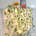 Guirnalda de luces de flores y hojas verdes, luces artificiales de hadas con forma de enredadera, luces de Navidad a pilas para decoración del hogar y bodas.