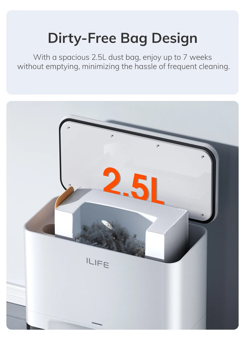 ILIFE A30 PRO, aspiradora y fregona robot con potencia de succión de 5000 Pa, vaciado automático, capacidad para 60 días, control por aplicación/mando a distancia, autonomía de 180 minutos.
