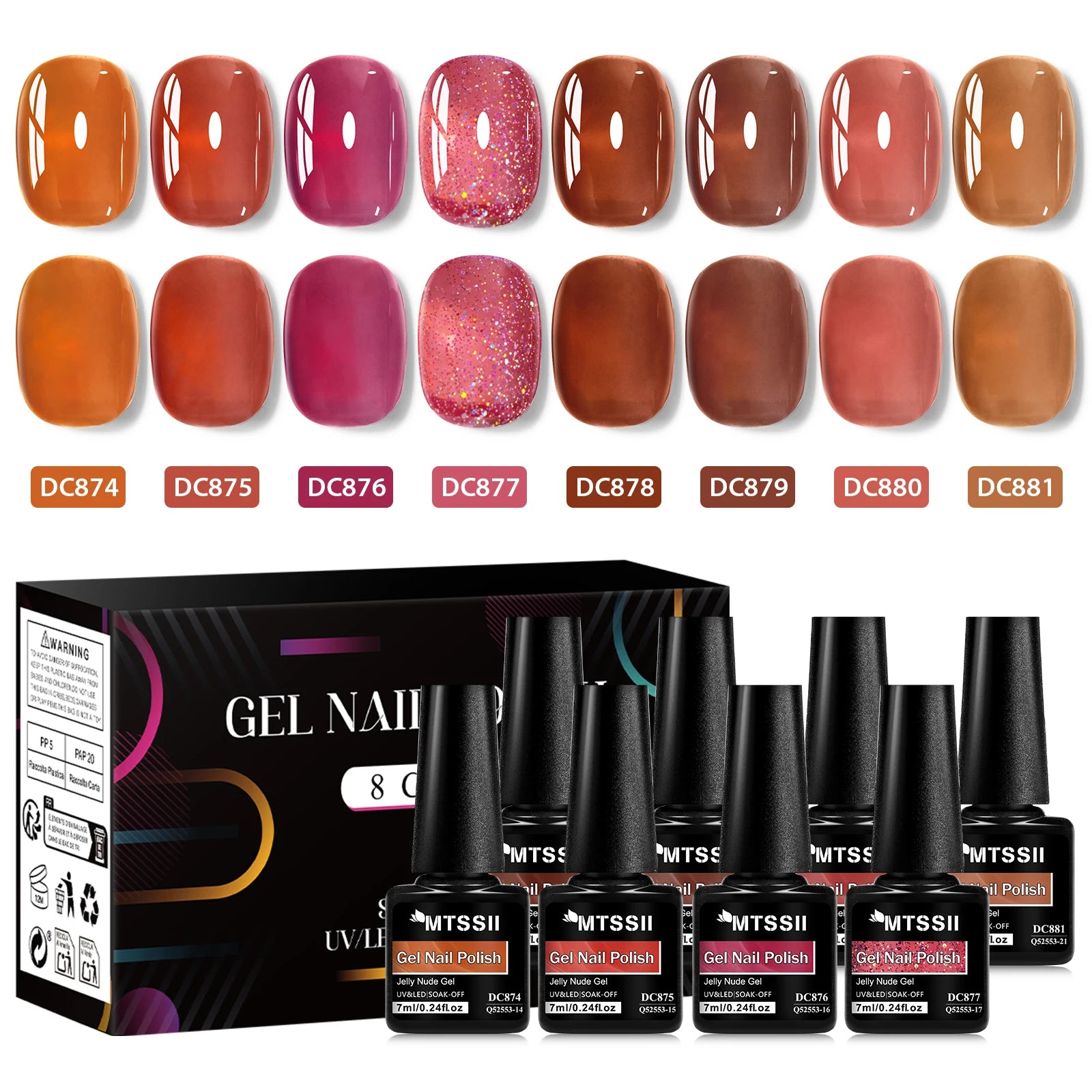 Set de 8 esmaltes de uñas en gel nude con caja, color translúcido, semipermanente, de fácil remoción, para uñas, con luz UV y LED. Suministros para manicura.