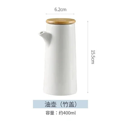 Utensilios de cocina: salero, azucarero con cuchara, tarro de cerámica blanca para condimentos, aceitera, caja para condimentos, herramienta de almacenamiento de cocina.