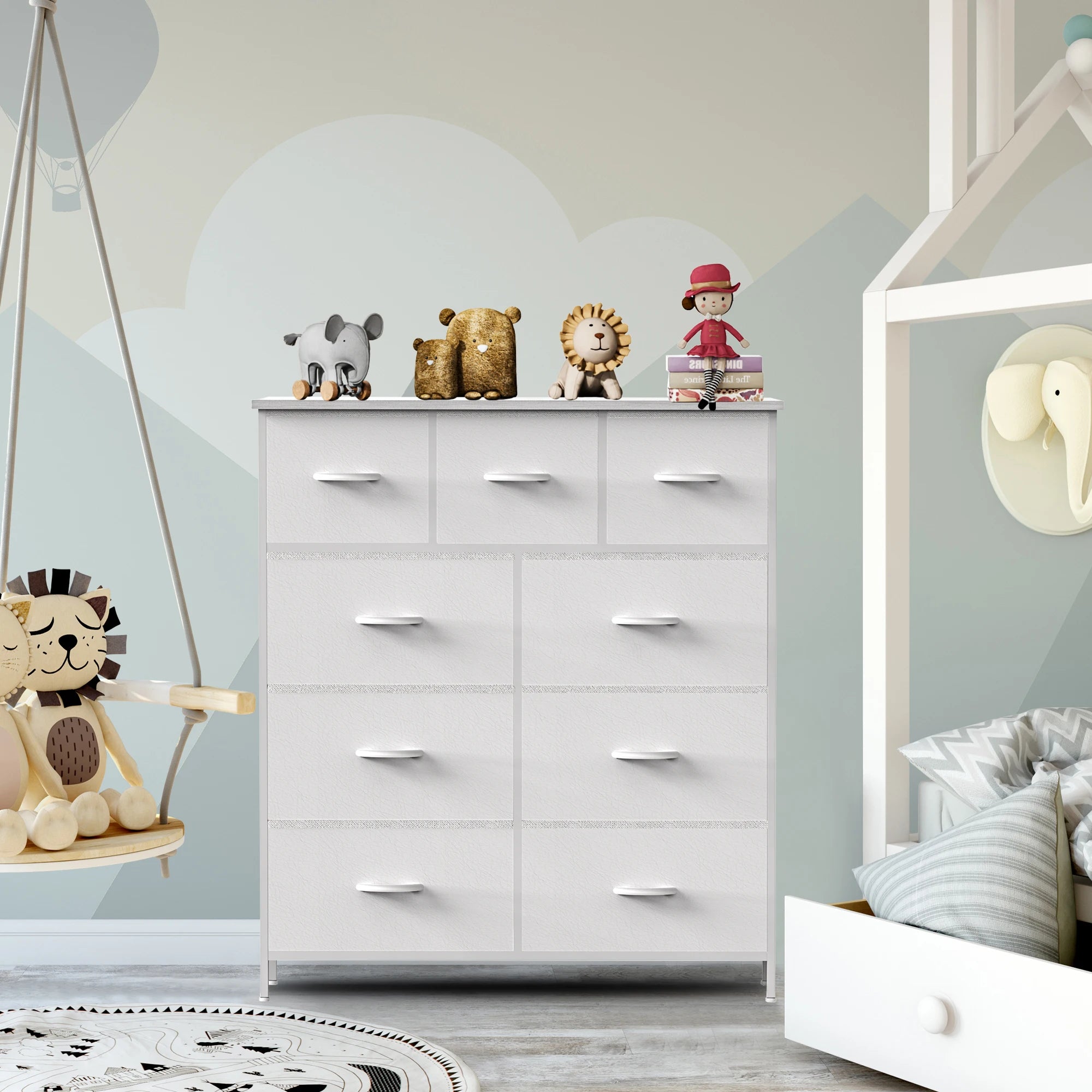 Cómoda JHK para dormitorio con 9 cajones de tela, armario alto, baúl organizador, armario para ropa de adultos y niños.