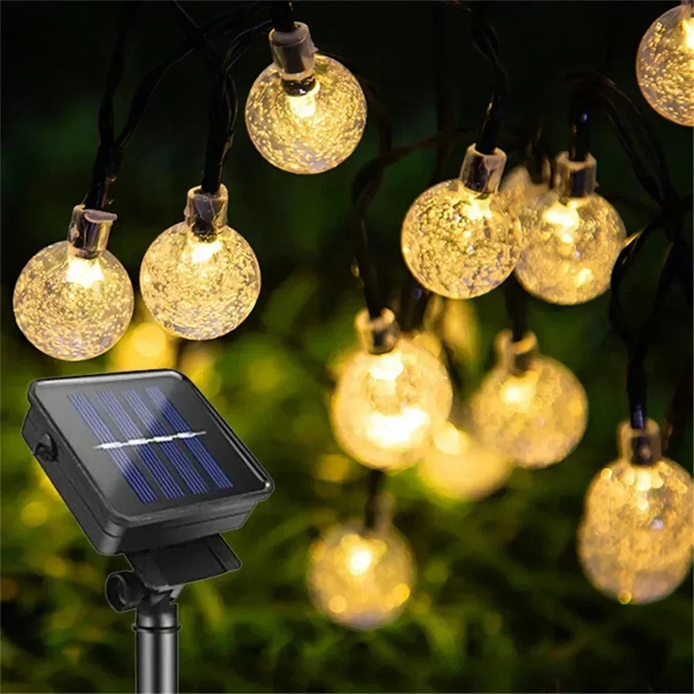 Guirnalda de luces LED solares para exteriores con globos de cristal y 8 modos de iluminación para jardín, patio, fiestas y decoración de árboles. Ramadán Kareem.