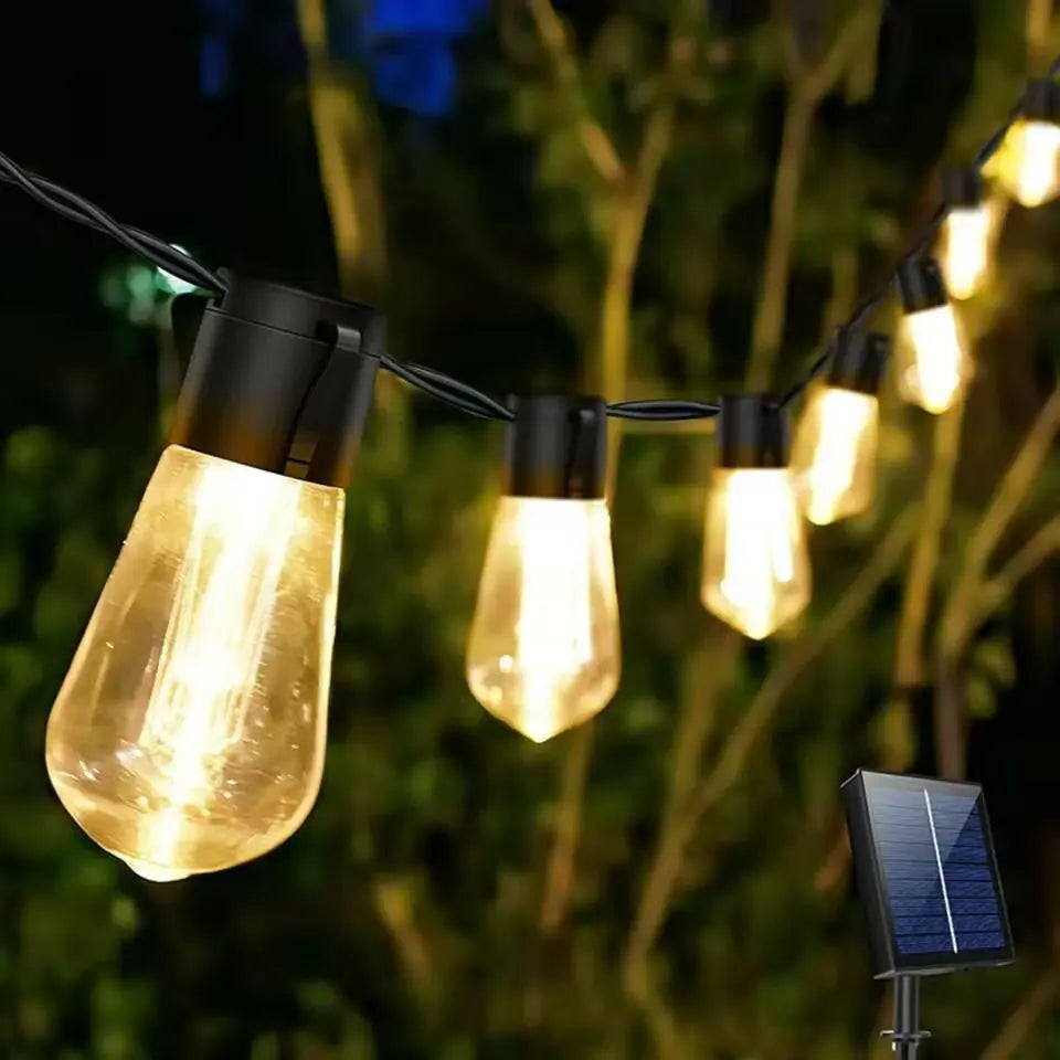 1 unidad de guirnalda de luces solares, lámparas de jardín impermeables para exteriores, jardín, terraza, balcón, camping, decoración retro para fiestas.