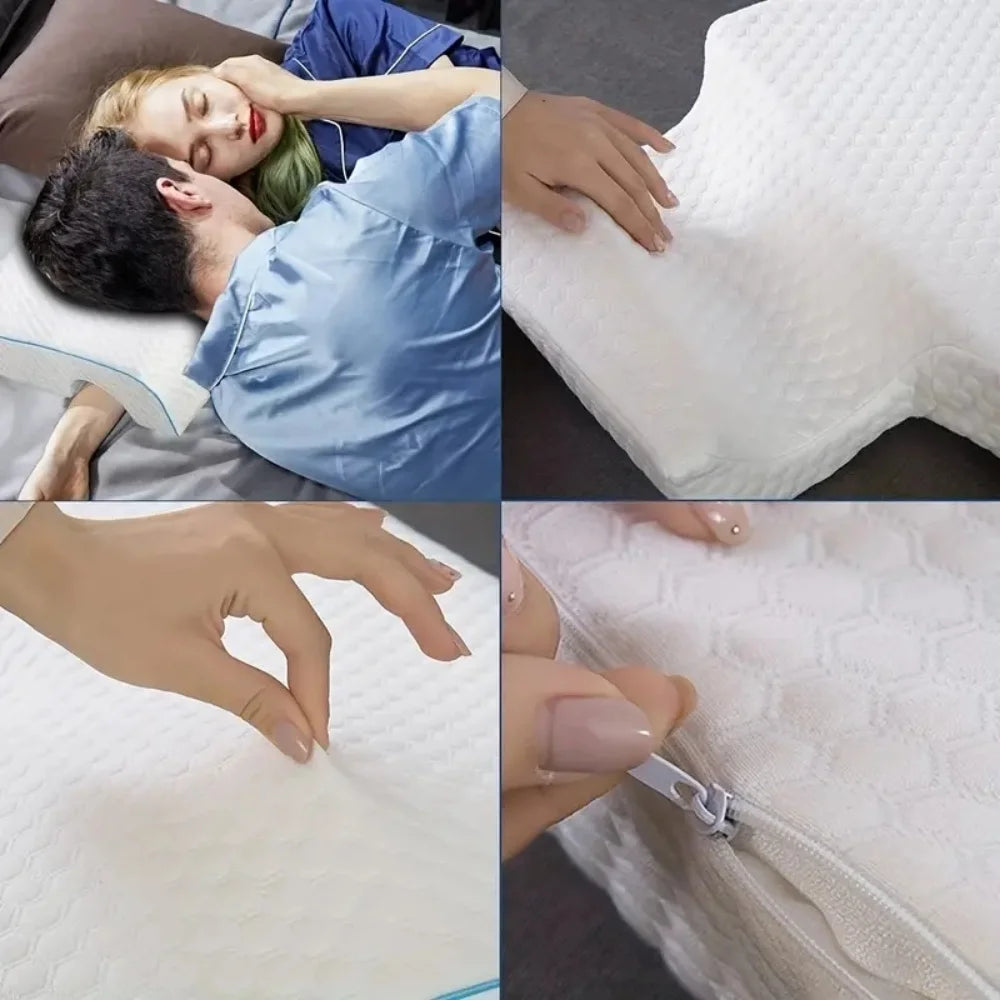 Almohada arqueada para parejas con espuma viscoelástica transpirable de rebote lento, almohada para dormir que protege las manos y el cuello, evitando la presión.