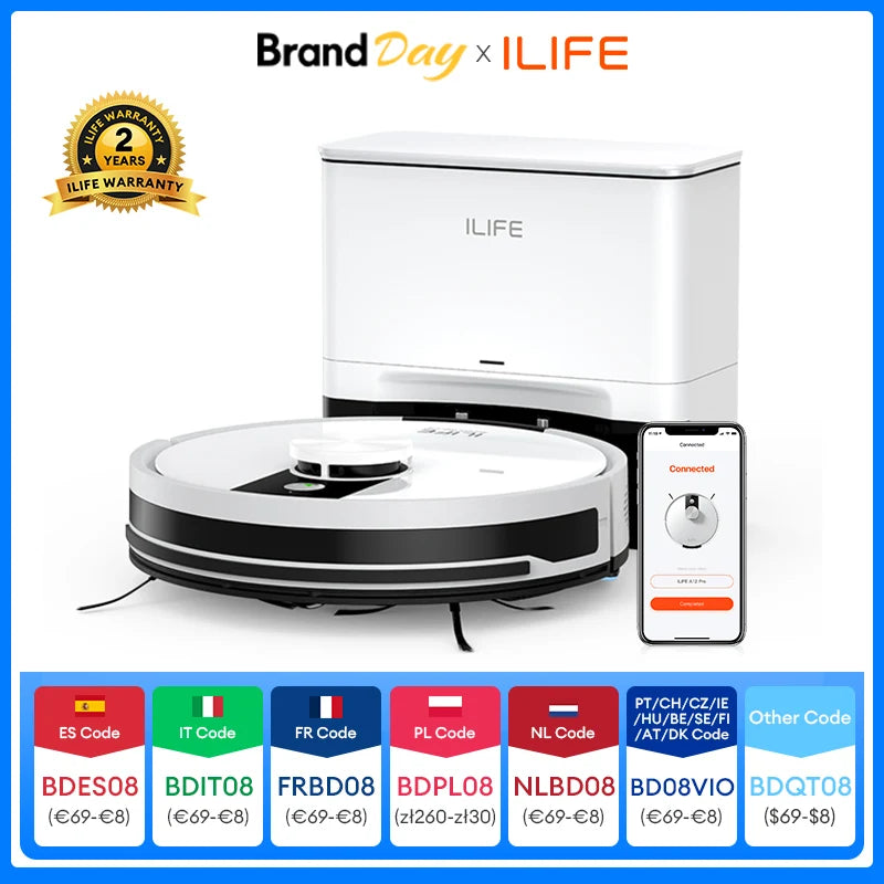 Robot aspirador y fregador ILIFE A12 Pro, navegación LIDAR, recogida automática de polvo, succión de 3000 Pa, control por app/remoto.