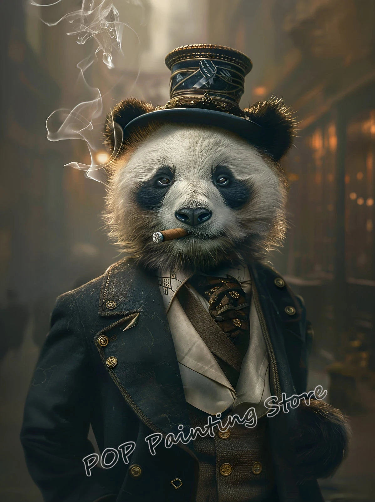Cuadro decorativo de animales renacentistas: Oso panda caballero con atuendo victoriano. Arte mural retro con animales divertidos. Regalo ideal para la decoración del hogar.