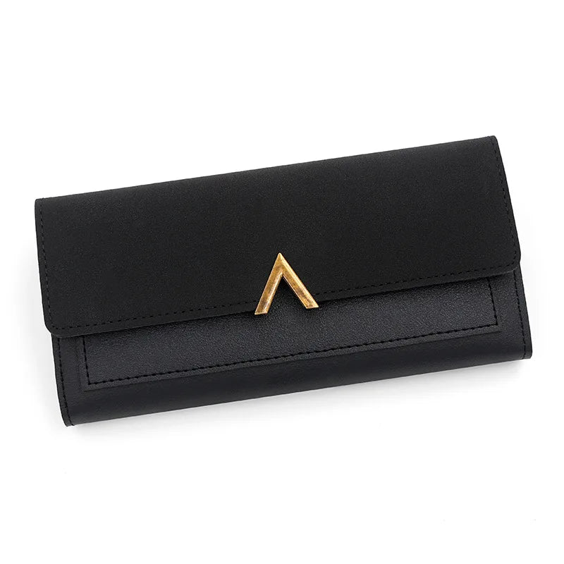 Nueva versión coreana de la cartera de mujer, cartera larga plegable en forma de V con hebilla, monedero de mano y tarjetero.