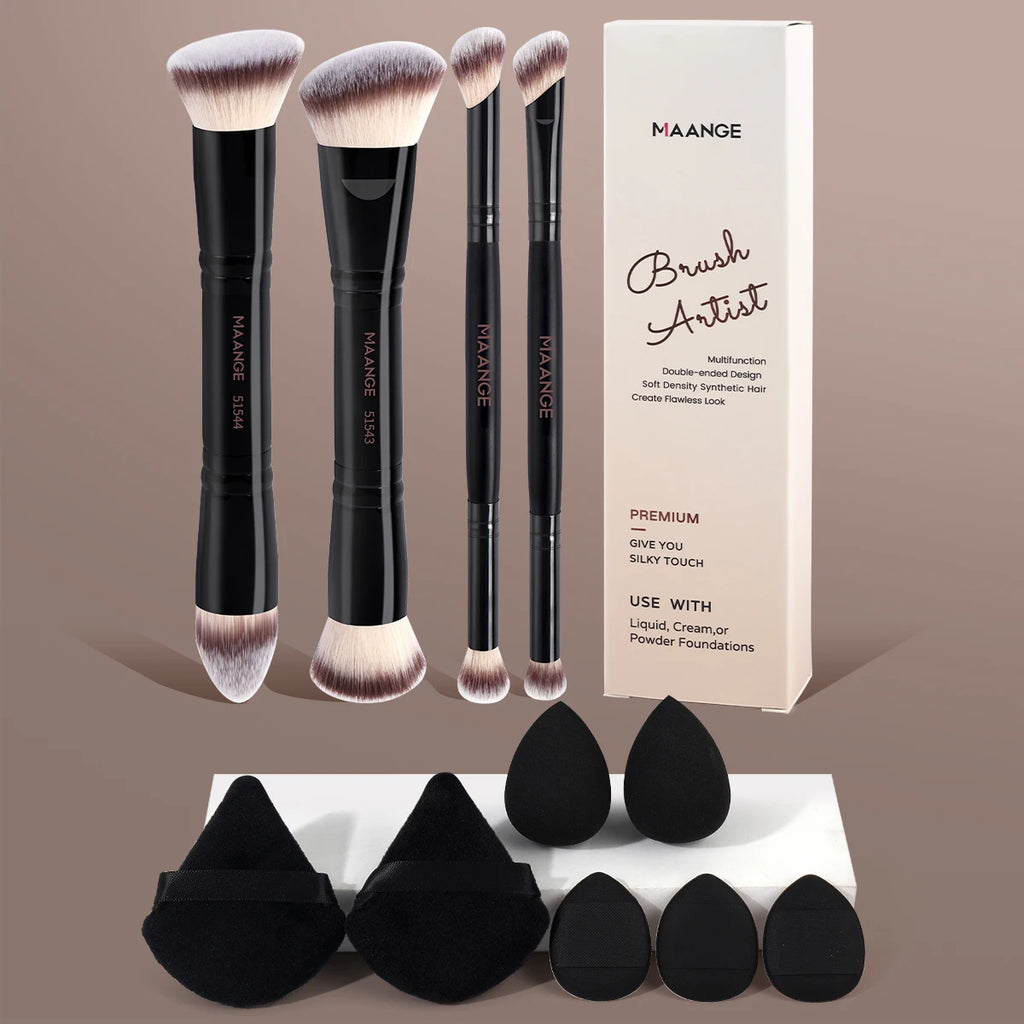 Set de brochas de maquillaje MAANGE para base, contorno y rostro con borlas para polvos. Perfectas para difuminar en mejillas, frente, mandíbula y nariz.
