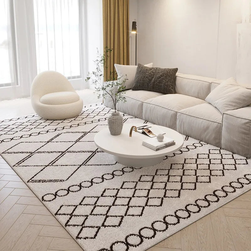 Alfombra de felpa de estilo nórdico para sala de estar, con diseño de arte abstracto, ideal para dormitorio. Alfombra suave de líneas sencillas y gruesa para el hogar.