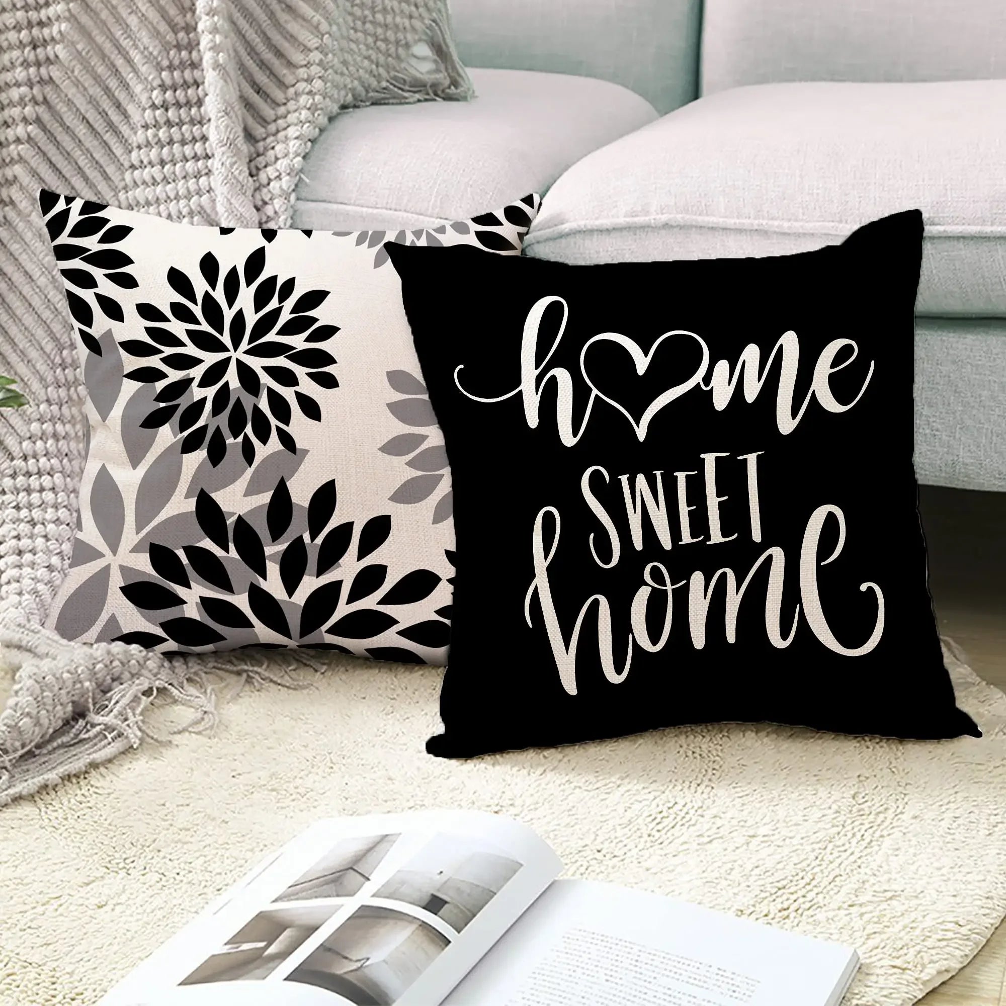 Funda de almohada de lino con estampado geométrico en blanco y negro para sofá o sofá. Decoración para el hogar. Se puede personalizar para ti. Tamaños disponibles: 40x40, 45x45, 50x50 y 60x60.