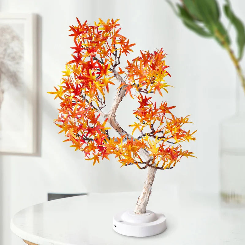 Lámpara de mesa con forma de árbol bonsái artificial, lámpara de hadas con forma de hojas de arce, luz nocturna LED que funciona con pilas/USB, ideal para decoración de camping.