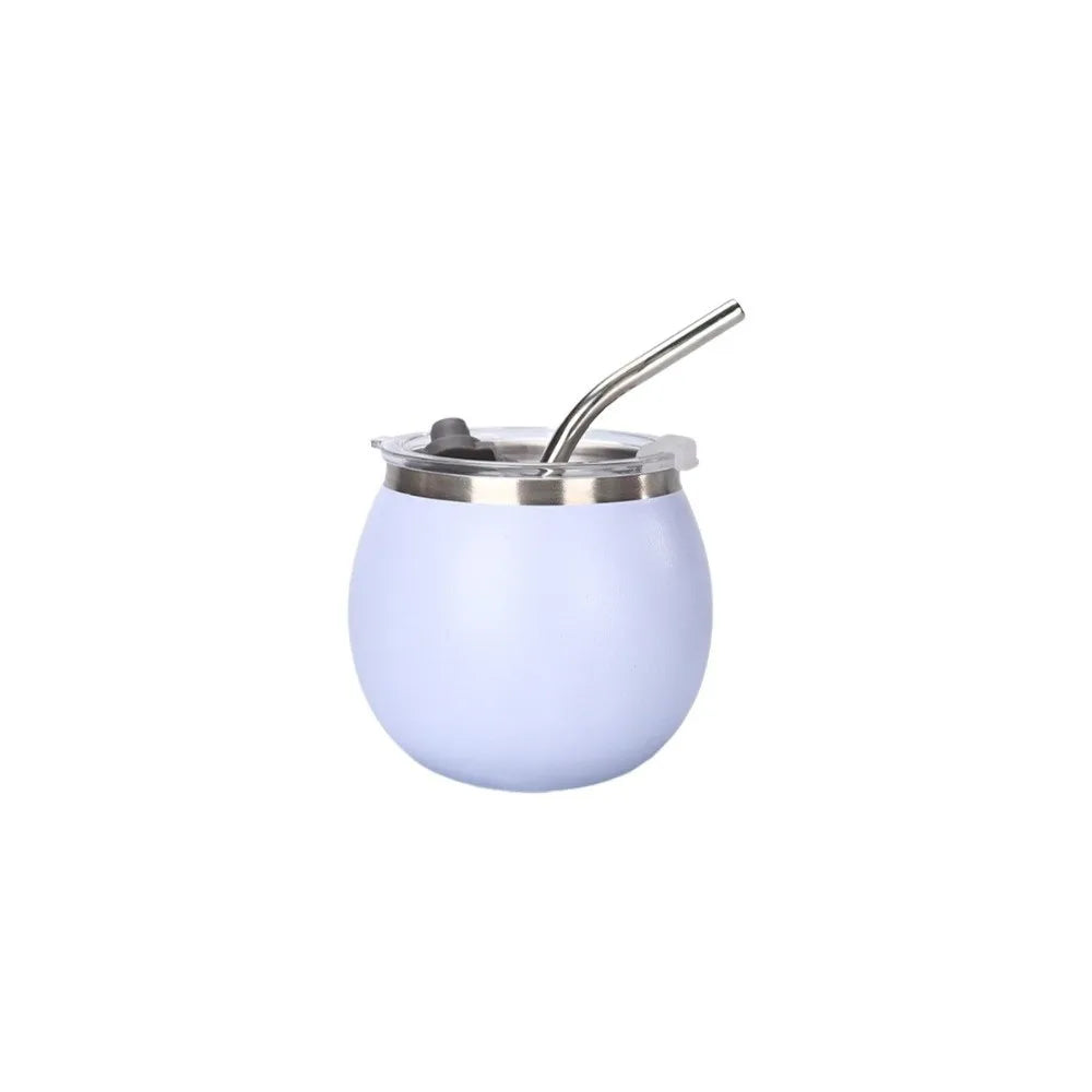 Mate argentino de doble pared de 148 ml (5 oz) de acero inoxidable con aislamiento térmico, pajita y tapa. Ideal para exteriores.