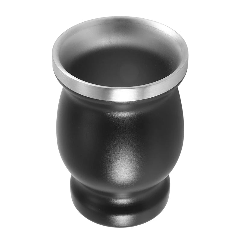Juego de taza de yerba mate de doble pared de acero inoxidable con forma de calabaza, taza de café y agua, incluye 2 bombillas, pajitas, cuchara y cepillo de limpieza, 237 ml (8 oz), color negro - A07G