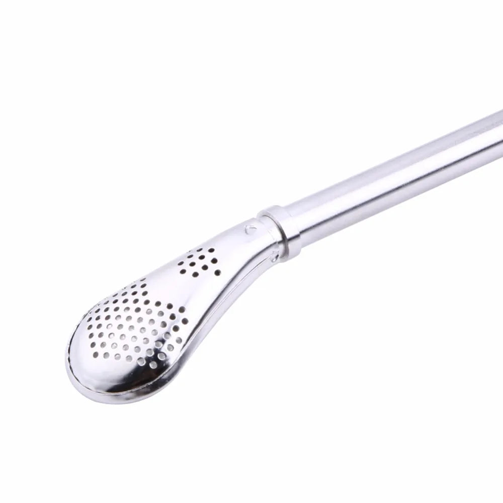 Pajita para beber de acero inoxidable, modelo calabaza, con cucharas, reutilizable, de metal, para bar.