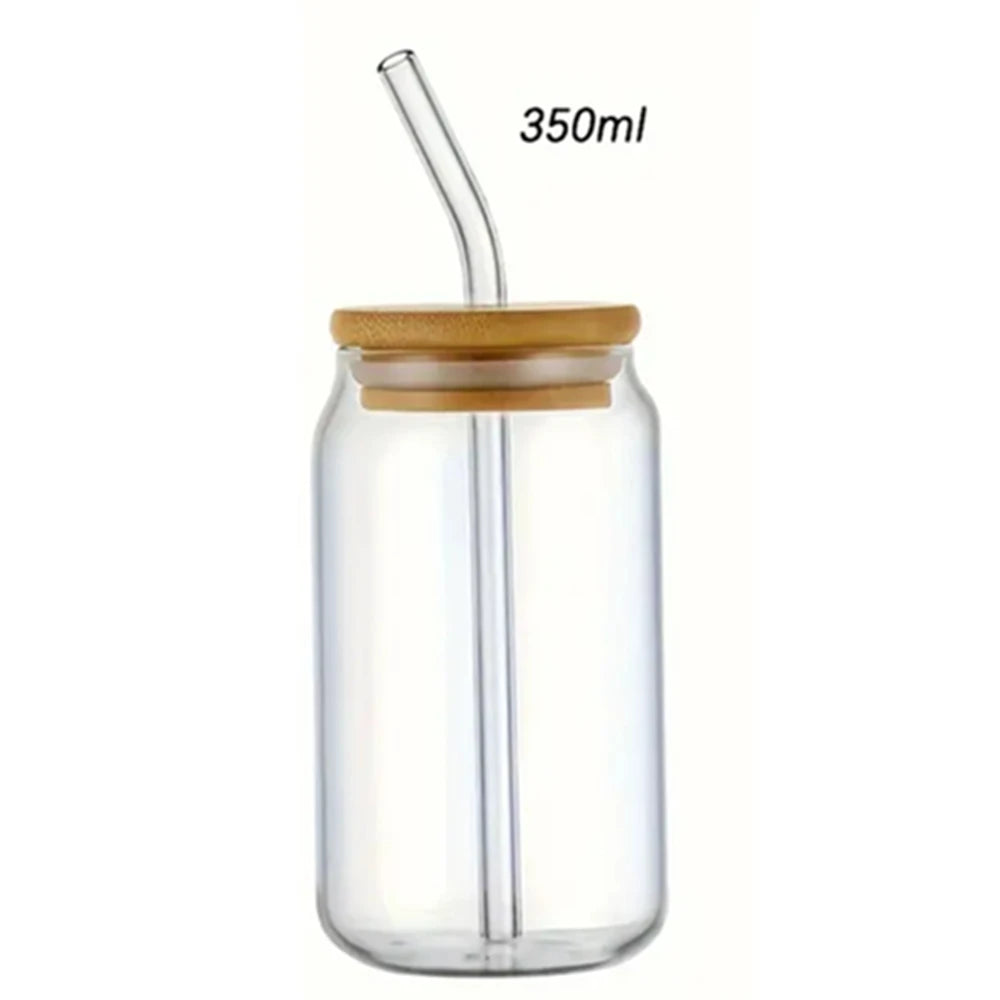 1 vaso de vidrio con tapa de bambú y pajita, 350 ml/550 ml, tarro Mason, taza de café con forma de lata de cerveza para cócteles, whisky, leche, zumo, cola.