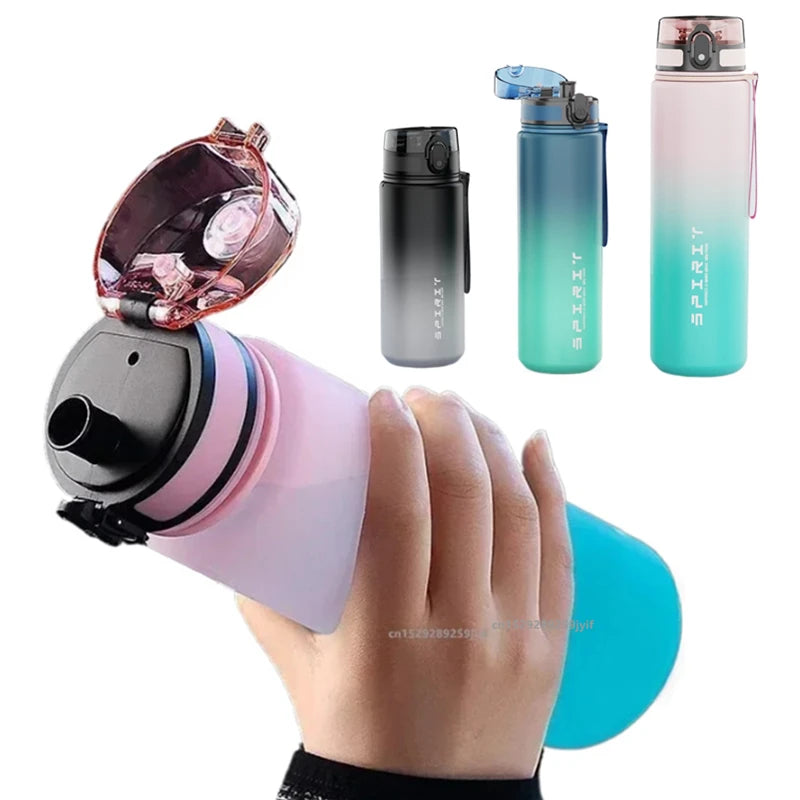 Botella de agua deportiva de 500 ml/650 ml/1000 ml, a prueba de fugas, de plástico colorido, para beber al aire libre, viajes, gimnasio, fitness.
