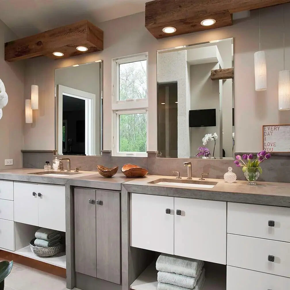 Espejo de pared rectangular sin marco, espejo de tocador, espejo de entrada decorativo con borde plateado biselado para baño, dormitorio, sala de estar y comedor.