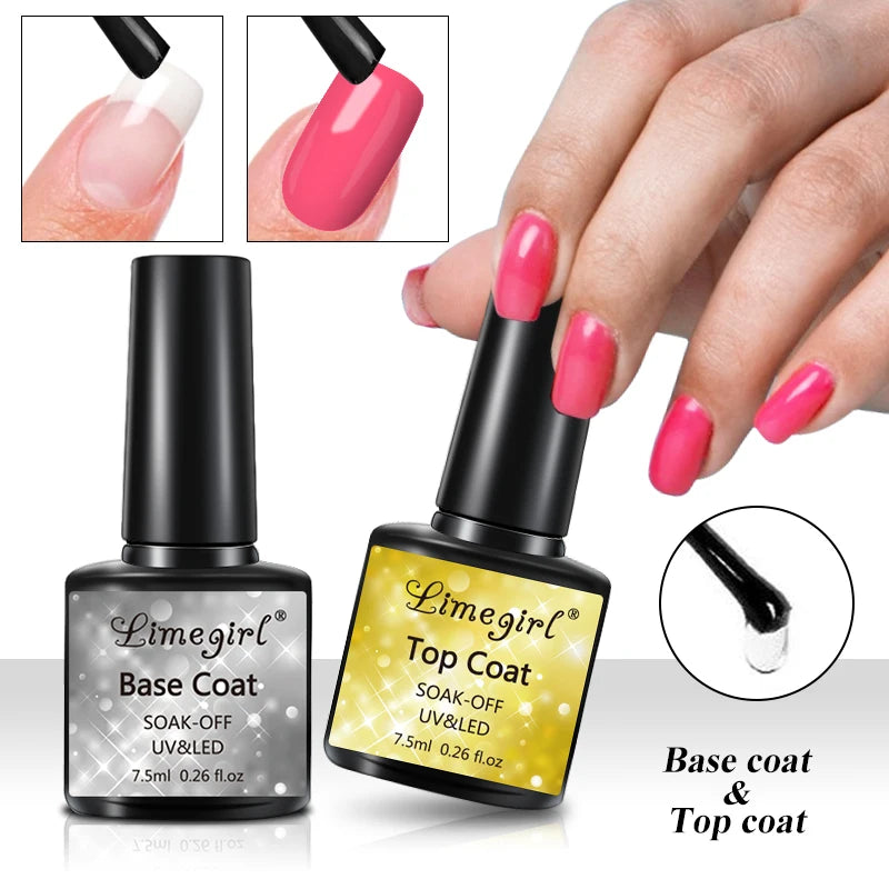 Kit de esmaltes de uñas en gel UV LIMEGIRL con lámpara UV y máquina perforadora, base y capa superior para manicura, esmalte de uñas en gel, kit acrílico de fácil remoción.