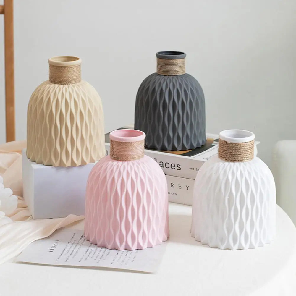 Jarrón de plástico con cuerda, arreglo floral, maceta DIY, sala de estar, porcelana, imitación de flor, adornos de decoración para el hogar.