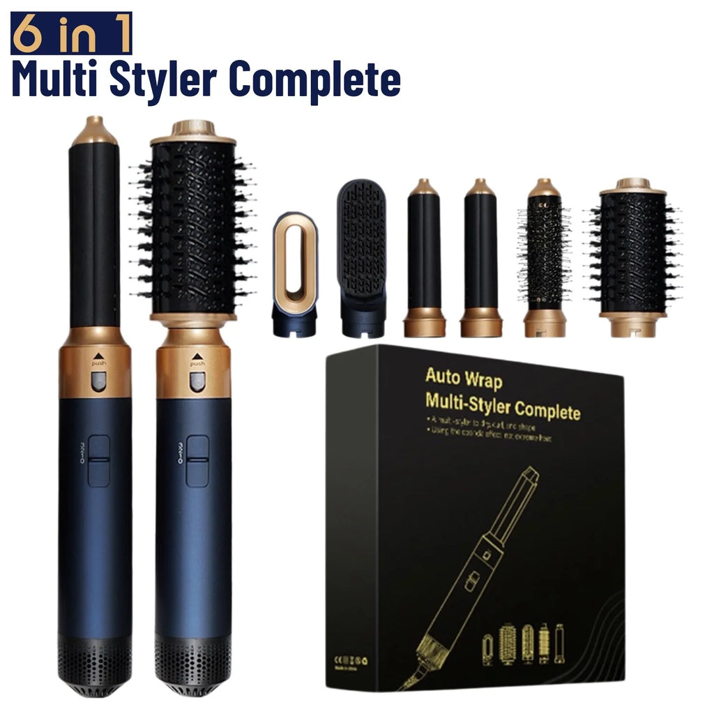 Secador de pelo multifunción 6 en 1 con cepillo, rizador y plancha para el cabello. Herramienta de peinado para el cuidado personal.