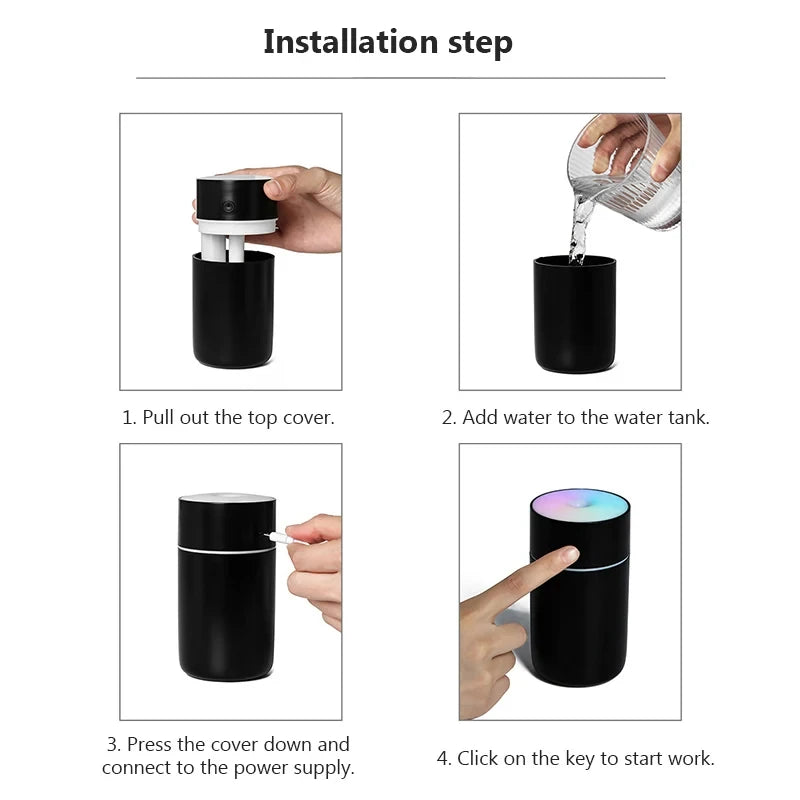 Humidificador de aire portátil mini HOMEFISH colorido, recargable por USB, inalámbrico, difusor de aroma para el hogar y el coche, atomizador de aceites esenciales