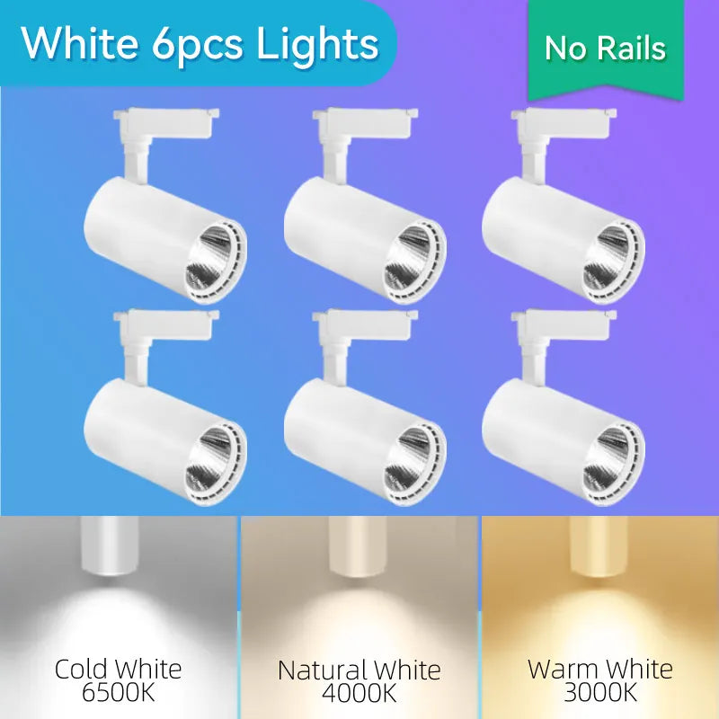 Juego completo de focos LED de riel de 50W, 40W y 20W con tecnología COB para iluminación de riel de techo en interiores, ideales para la decoración de salas de estar y cocinas.