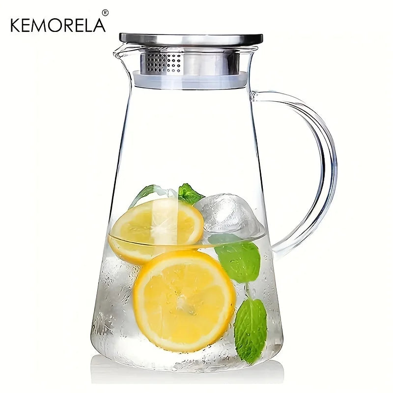 Jarra de agua de vidrio transparente resistente al calor, hervidor de agua frío y tazas, olla con asa, jarra de gran capacidad para oficina y hogar.