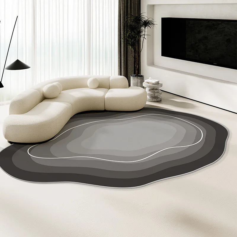 Alfombra de terciopelo irregular estilo crema para sala de estar, alfombra antideslizante de cobertura total para sofá o mesa de centro, fácil mantenimiento, decoración del hogar.