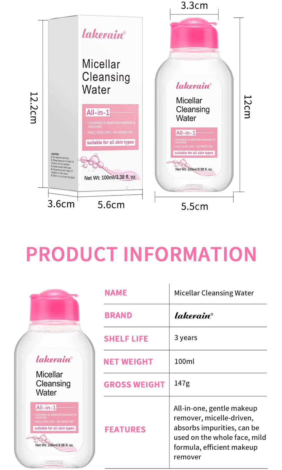 Agua micelar Garnier de 100 ml, limpiador facial hidratante, desmaquillante profundo, agua limpiadora, refrescante, hidratante, limpiadora de la piel.