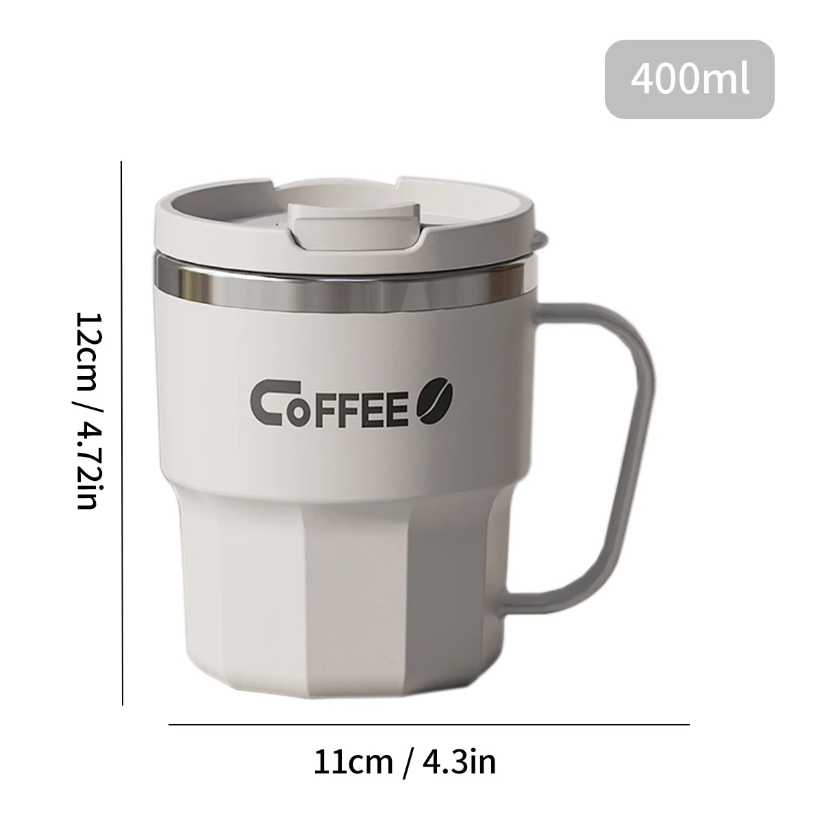 Taza de café WORTHBUY con tapa y asa, de acero inoxidable 304, para té, leche y café, con doble pared aislante y protección anti-quemaduras.
