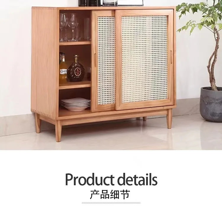 Nordic solid wood rattan dining side cabinet, entrance cabinet, American locker, simple tea cabinet, multi-functiona