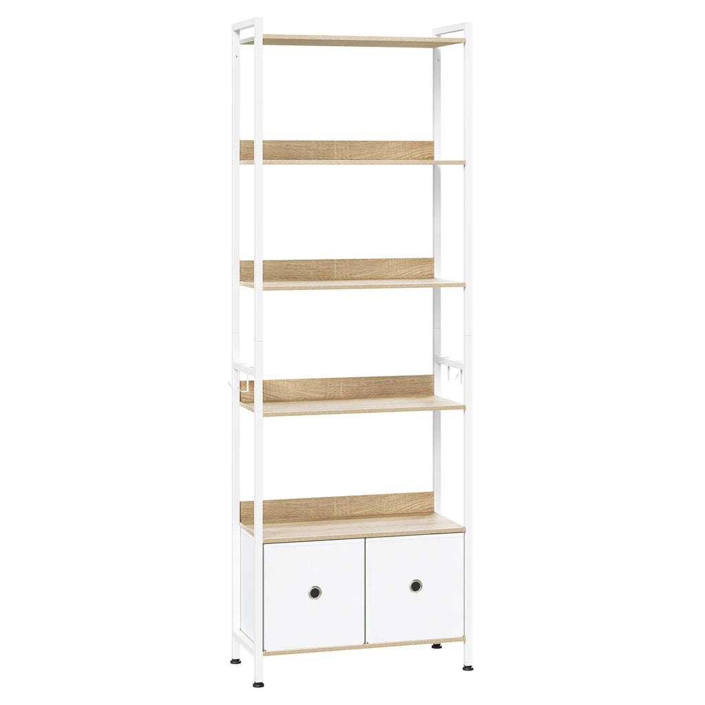Librería de pie con 5 estantes, estructura metálica, organizador de almacenamiento para sala de estar, cocina o estudio.