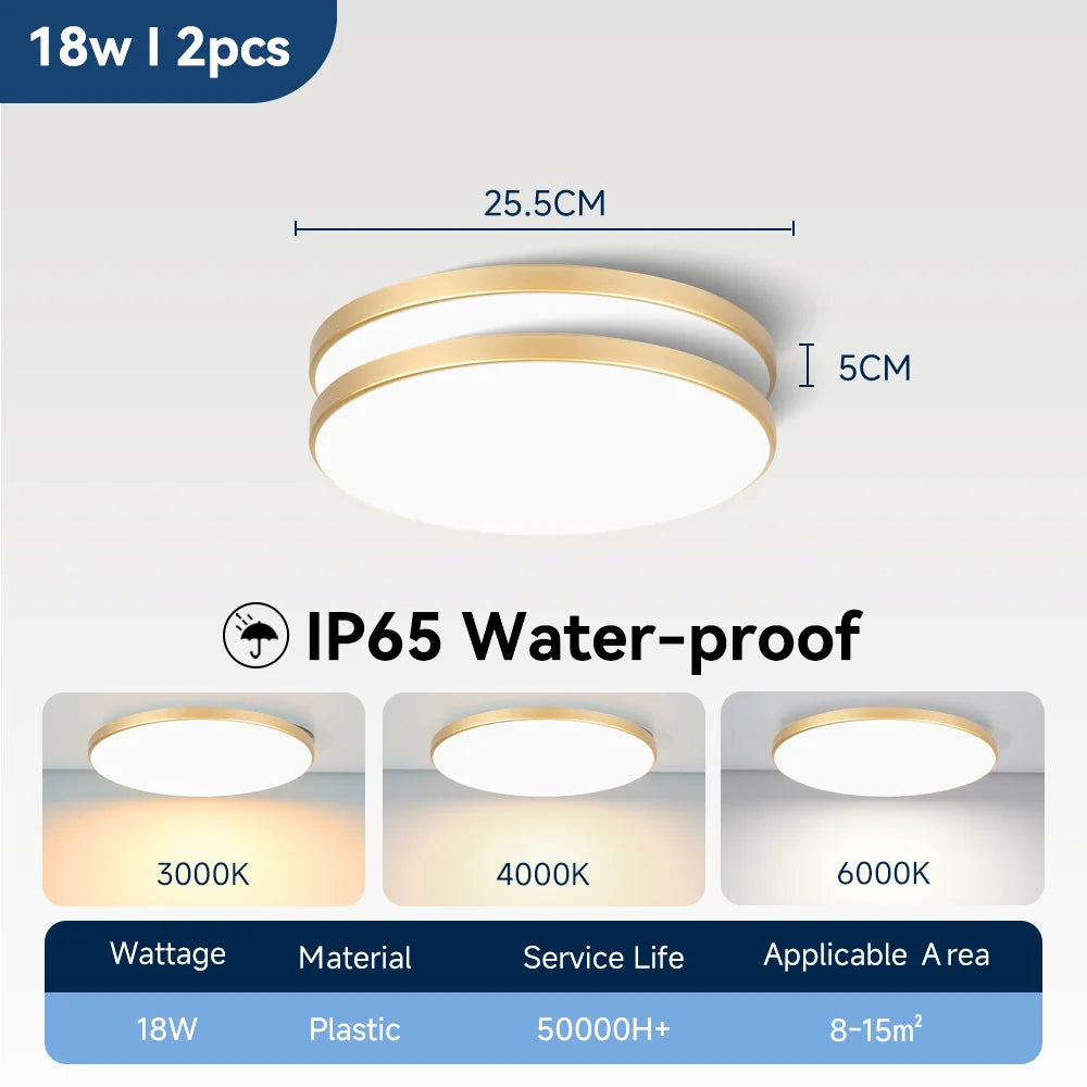 Lámpara de techo LED impermeable para baño, luces de techo redondas de 18W, 30W y 40W para cocina, sala de estar y baño, 220V