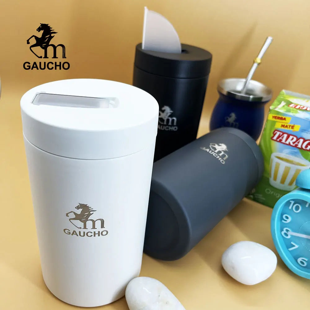 1 unidad/lote de latas de té de yerba mate Gaucho con tapa de plástico con boquilla vertedora, cuerpo de acero inoxidable y recipiente para té argentino, duraderas y fáciles de verter.